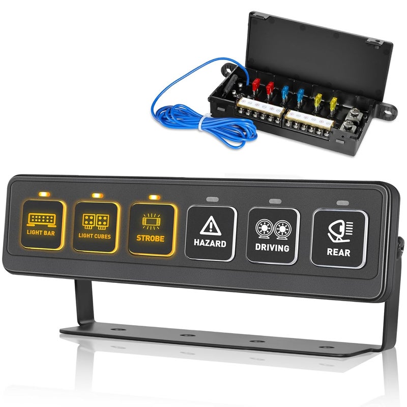 OFFROADTOWN 6 Gang Switch Panel, Wireless Multi-Function Control Switch Pods with 4 Light Modes Universal 90A Relay Box Remote Control System for Offroad Truck Pickup UTV ATV Camper Boat RV - Image 1